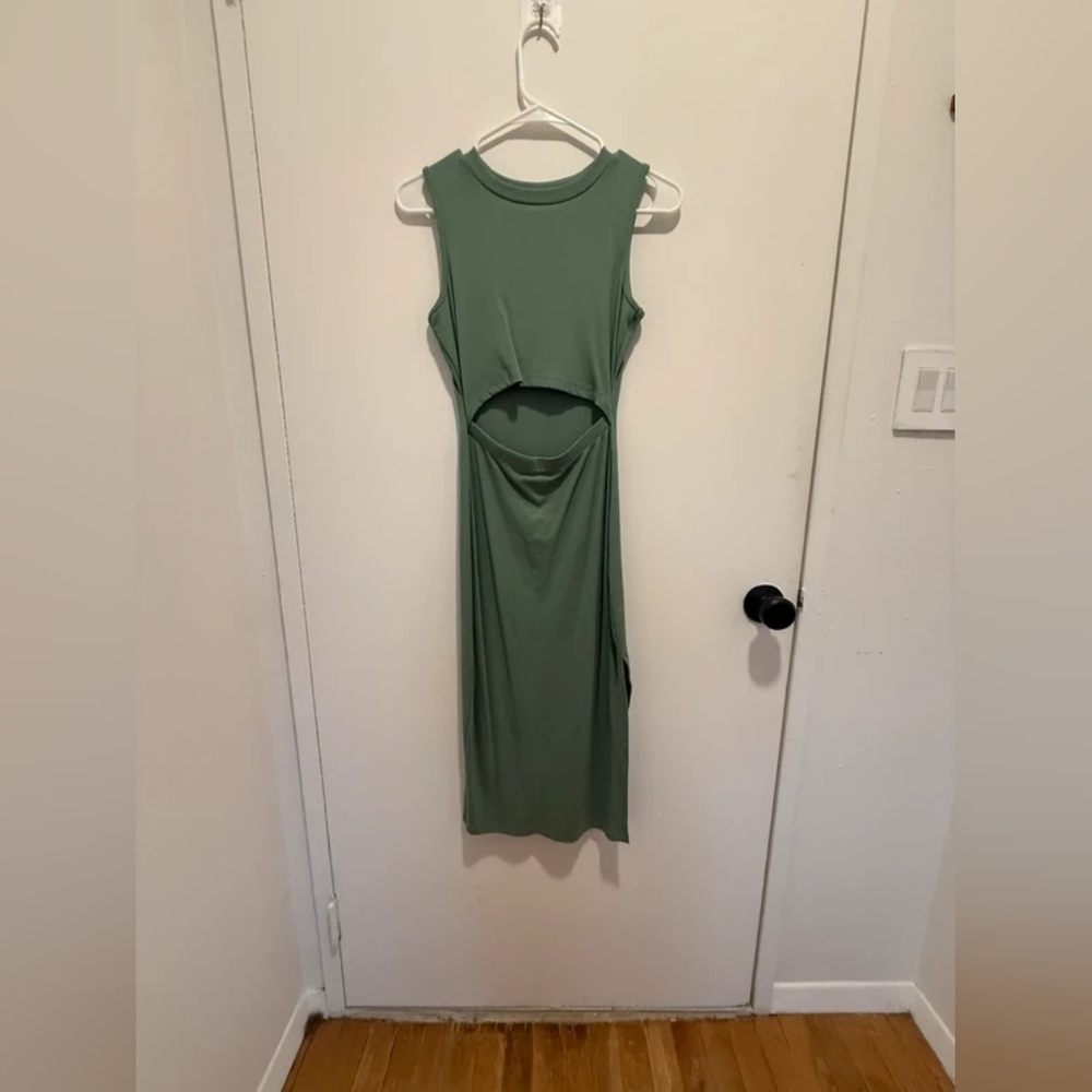 Sleeveless Olive Cutout Midi Dress